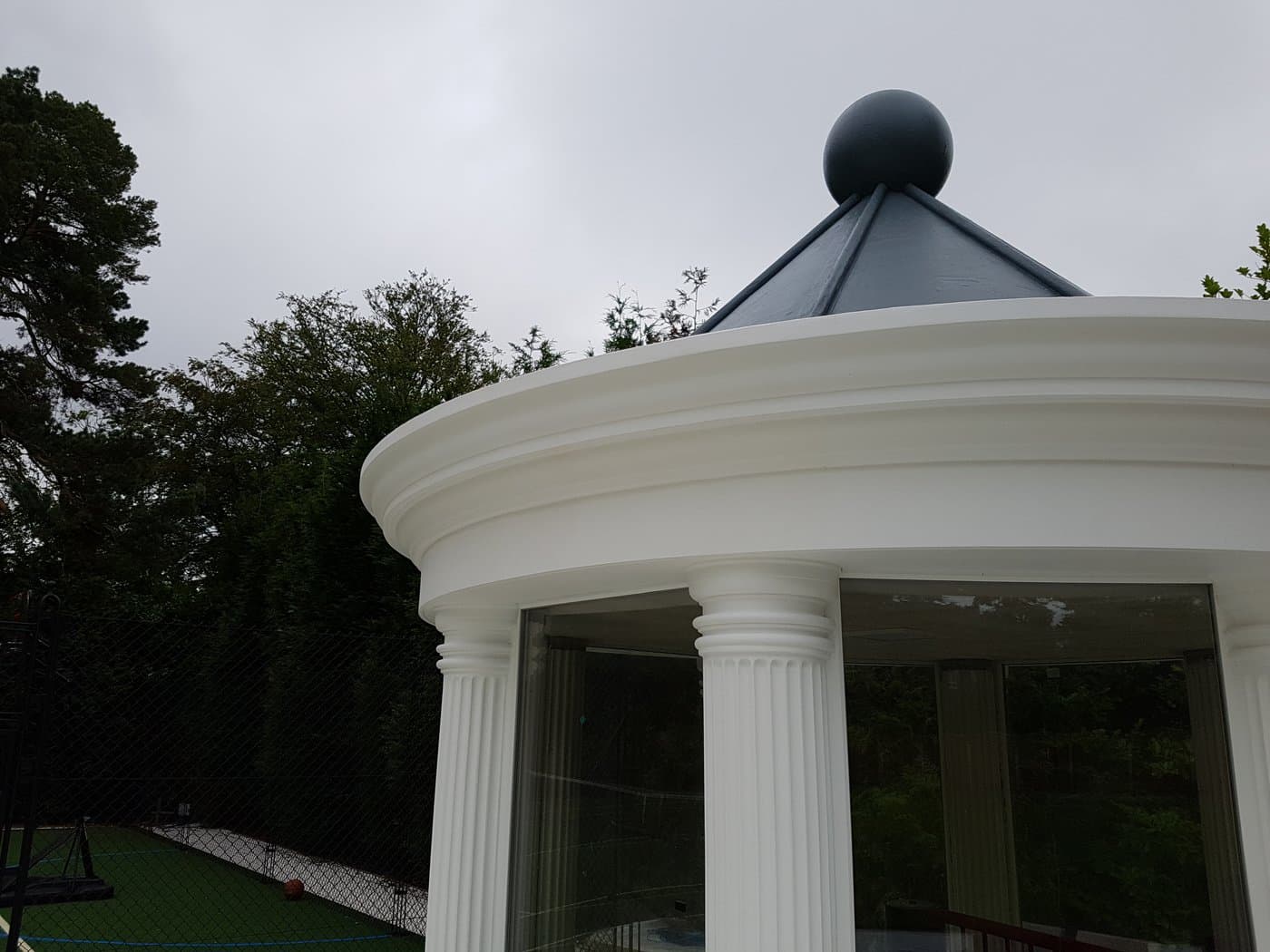 Cornice and column detail on the finished pavilion.